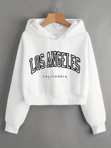 Sudadera Corta Rosa para Mujer, con Estampado de Los Ángeles, California, Mezcla de Algodón, Tejido de Punto, Estilo Casual Otoñal, Manga Larga, Logotipo Frontal - Product Image 2