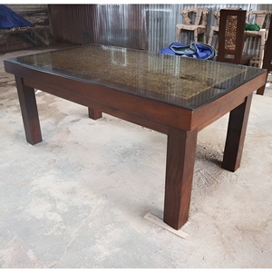 Ensemble de salle à manger moderne, table rectangulaire et 6 chaises, aspect grain de bois, incrustation en pierre, meubles pour la maison - Product Image 4