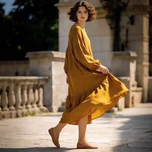 Buy In Bulk Mustard Yellow Dress Breathable Cotton Material