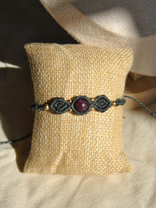 Handmade Macrame Garnet <b>Bracelet</b> Natural Red Gemstone Gray Cord Gold Beads <b>Adjustable</b> Boho Healing Jewelry for Women - Product Image 3