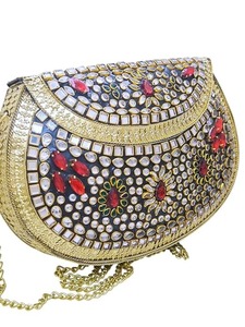 Bolso de Noche Irregular con Asa de Perlas, Cristales de Imitación y Baño de Plata, Estilo Antiguo, para Bodas - Product Image 5