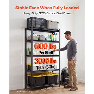 Étagères de garage robustes à 5 niveaux réglables, capacité de 3000 lb, étagère de rangement utilitaire en métal - Product Image 2