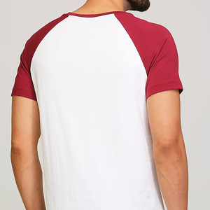 Men's <b>White</b> And Burgundy Color Blocked Short Sleeve T-Shirt O-Neck Casual Jersey <b>Tee</b> 100% Cotton Blank Design - Product Image 2