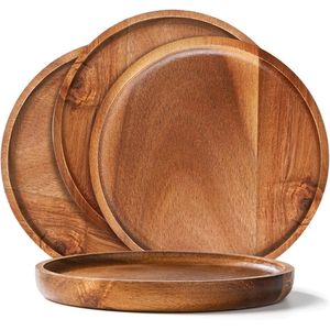 Ensemble d'assiettes et de plats en bois naturel, vaisselle de qualité supérieure pour usage quotidien, adaptée aux aliments, pour la maison, l'hôtel et les restaurants. - Product Image 5