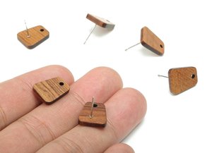 Clous d'oreilles rectangulaires en bois avec tiges métalliques pour la fabrication de bijoux - Product Image 5
