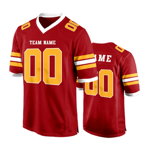 Jersey de Fútbol Americano Unisex al Mejor Precio, Impresión por Sublimación, Transpirable, Tallas Grandes, Nombre y Número, Mangas Cortas, Rojo y Amarillo - Product Image 1