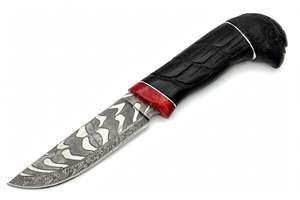 Cuchillo utilitario de acero de Damasco con mango de madera de ébano tallado a mano con cabeza de águila, espaciador de resina carmesí, personalizable OEM para exteriores - Product Image 3