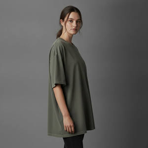 Cheap Price Oversized Women's Olive Green T-<b>Shirt</b> With <b>Flame</b> Logo Print Crew Neck Short Sleeve Loose Fit All Seasons Wear - Product Image 5