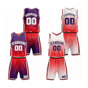 Tenues de basket-ball personnalisées en dégradé violet-rouge, grandes tailles, respirantes, avec nom et numéro d'équipe personnalisés - Product Image 1