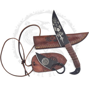 Cuchillo Vikingo Tradicional de Hoja Fija, Acero con Alto Contenido de Carbono, Grado Industrial 58HRC, Espiga Recta, para Camping, Modelo Cabeza de Cuervo - Product Image 3
