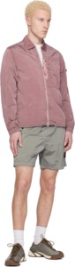 Men's Pink Zipper Closure Shirt <b>Jacket</b> Solid Color Turn-down Collar Casual Outdoor Wear Summer Polyester Material - Product Image 1