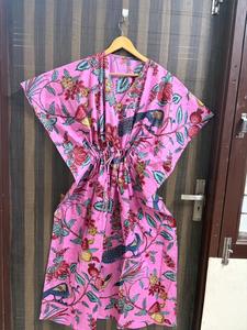 Women Cotton <b>Kaftan</b> Dress Printed Loose Boho Beach Cover up Summer Maxi Daily Natural Washable Lounge Wear Kimono Robe <b>Plus</b> <b>Size</b> - Product Image 5