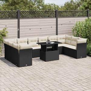 Black And Cream Garden <b>Sofa</b> <b>Set</b> With Cushions Outdoor Furniture UV Resistant PE Rattan Contemporary Design Waterproof - Product Image 3