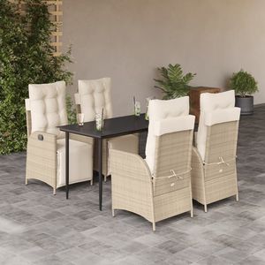 <b>Beige</b> Poly Rattan 5-Piece Patio Dining Set with <b>Cushions</b> Elegant Outdoor Furniture Collection - Product Image 1