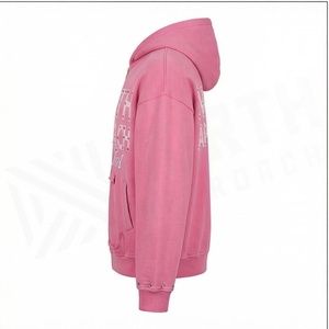 เสื้อฮู้ดซิปสีชมพู North Approach พร้อมตัวอักษรประดับเพชร กระเป๋าหน้า ทรงปกติ ใส่ได้ทั้งชายและหญิง สไตล์ลำลอง - Product Image 4