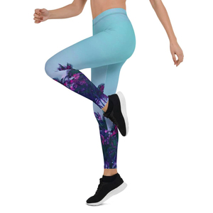Leggings de yoga pour femme VYRRA taille mi-haute, unis, simples, longueur intégrale, sportifs, extensibles, respirants, violet et noir avec empiècements en maille - Product Image 3