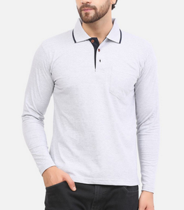 Polo pour hommes à manches longues, coupe classique, avec empiècements contrastants, logo personnalisé OEM, en piqué 50% coton/50% polyester, 220 GSM, vente en gros - Product Image 3