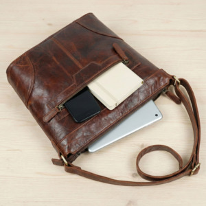 Distressed Brown <b>Leather</b> Crossbody Bag – Minimalist Unisex Shoulder <b>Purse</b> - Product Image 5