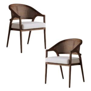 Fauteuil de jardin moderne en bois avec assise rembourrée et dossier en rotin, chaise de salle à manger, mobilier de loisirs - Product Image 4