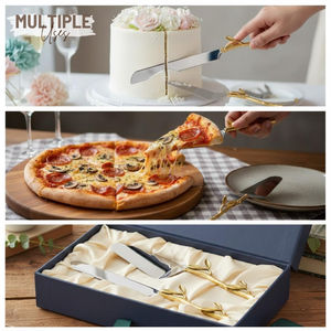 Juego de Cuchillos para Servir Pastel, Hechos a Mano, con Mango Dorado, Ecológicos, Color y Logotipo Personalizables, Metal de Primera Calidad para Restaurante - Product Image 5