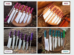 Juego de Cuchillos de Chef J2 de Acero Hechos a Mano, 6 Piezas, Cuchillos de Cocina y Barbacoa con Funda de Cuero, Regalo Navideño para Él, Set de Cocina - Product Image 2