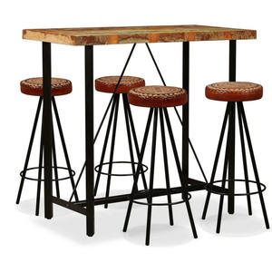 Ensemble de table de bar en bois de manguier et fer avec tabouret pour villa, hôtel, pub, café ou restaurant - Product Image 1