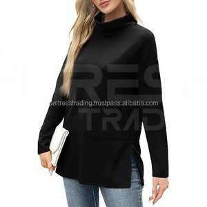 Sweat-shirts pour femmes à manches longues, couleurs personnalisées, col roulé, de haute qualité, tendance hivernale, doublés, anti-rides, tissés - Product Image 3