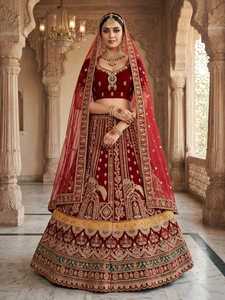 Royal <b>velvet</b> lehenga set with lavish embroidery ornate accents and sophisticated bridal styling for weddings receptions festival - Product Image 3