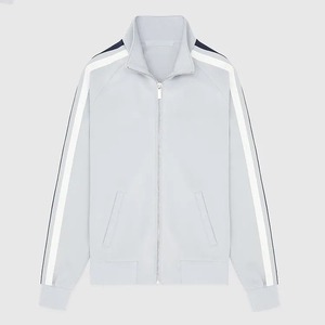 Survêtement gris clair pour homme, manches longues, coupe classique, design rayé sportif, respirant, polyester et coton, idéal pour le printemps - Product Image 4