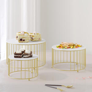 Round Gold Metal Cake Pedestal Stand Luxury Dessert Display <b>Plate</b> for Bakery Showcase Party Table <b>Decoration</b> and Catering - Product Image 2