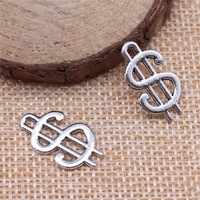 Breloque Symbole Dollar 21x12mm en Alliage de Zinc Argent Vieilli pour Remplacement de Tirette de Fermeture Éclair