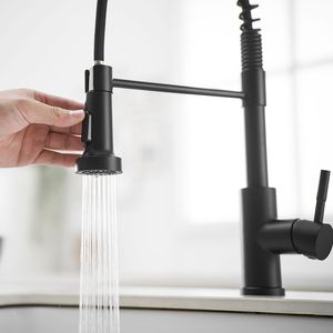 Rubinetto da Cucina Monocomando Estraibile con Doccetta a Molla, Nero in Acciaio Inossidabile - Product Image 1