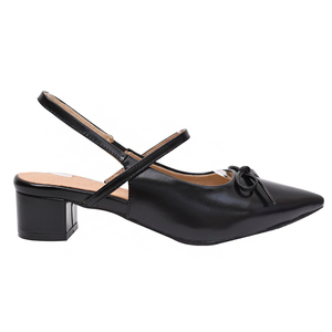Ann'S Women Black Pointed Toe Slingback Pumps Bow Detail Mid Heel Dress <b>Shoes</b> Comfortable Office <b>Shoes</b> - Product Image 2