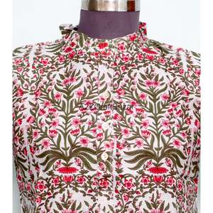 Robe décontractée pour femme en coton 100% - Robe moderne à manches longues, col rond, imprimé floral, tricotée à la main, respirante, style bureau - Product Image 3