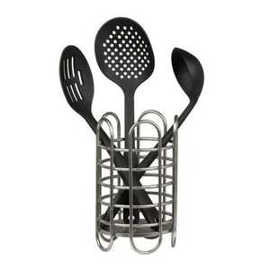 Round Stainless Steel Wire <b>Utensil</b> <b>Holder</b> Heavy Duty Metal <b>Kitchen</b> Tool Crock Spoon Spatula Whisk Organizer Storage Stand Rack - Product Image 1