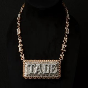 <b>Iced</b> <b>Out</b> Moissanite Letter Name Pendant 18K Gold Plated 925 Silver Hip Hop Rapper <b>Chain</b> Necklace Men's Everyday Wear Pendant - Product Image 1