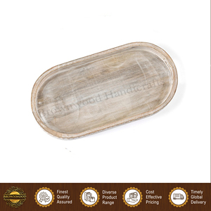Bandeja de Madera para Servir Alimentos, Diseño Personalizado, Tallada a Mano, con Asas, Forma Ovalada, de Madera de Mango, de Fabricante Indio - Product Image 2