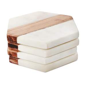 Juego de Posavasos Hexagonales de Lujo en Mármol y Madera |   Posavasos de Piedra Estilo Nórdico con Logotipo Personalizado |   Decoración del Hogar Moderna y Minimalista - Product Image 1