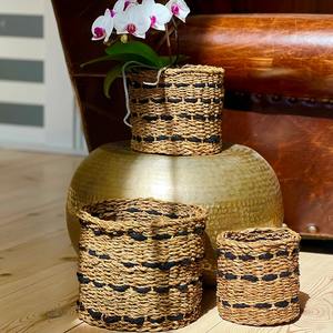 Juego de 3 cestas de mimbre de algas marinas y yute, cestas de almacenamiento hechas a mano, venta al por mayor, ecológicas, hechas en Vietnam - Product Image 3