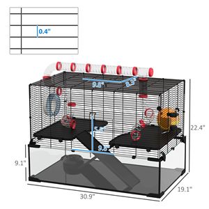 Gabbia per criceti con fondo in vetro profondo 31 pollici, con tubo e tunnel - Prodotto per abbigliamento femminile - Product Image 3