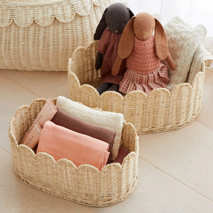 Cute scalloped rattan <b>basket</b> children room <b>storage</b> accessory natural kid <b>toy</b> organizer <b>baskets</b> - Product Image 1