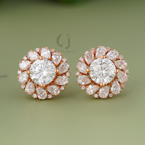 Élégantes boucles d'oreilles en diamant de 2,08 carats, motif floral, or rose 14 carats, halo rond en poire, VVS/EF, bijoux de déclaration cultivés en laboratoire, cadeau - Product Image 4