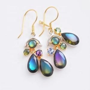 Boucles d'oreilles en argent sterling 925 de luxe Offre Spéciale pour femmes faites à la main avec des pierres précieuses de labraorite Design élégant - Product Image 2