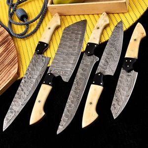 Custom Handmade Five-Piece Chef <b>Set</b> Ambidextrous Straight Edge <b>Sharp</b> Blades 33-Layer Damascus Steel Durable Bone Handle Leather - Product Image 3