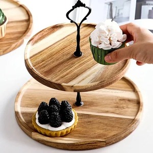 Support à gâteau en bois à 2 niveaux avec poignée en métal thermolaqué |   Support de présentation de desserts rustique, durable, fait main et respectueux de l'environnement |   Fête de cuisine - Product Image 2