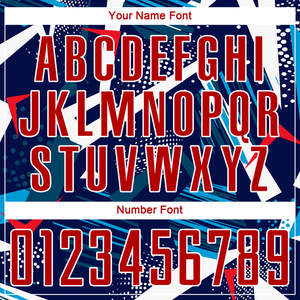 Uniforme de football personnalisé bleu marine blanc rouge motif géométrique Nom et numéro d'équipe personnalisés Maillot de football Short Kit complet Hommes - Product Image 5