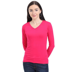 เสื้อยืดแขนยาวคอวีสีชมพูสำหรับผู้หญิง ผ้าฝ้ายถัก 100% สวมใส่สบาย สีพื้น ระบายอากาศได้ดี ทรงเข้ารูป ใส่ได้ทุกฤดู - Product Image 6
