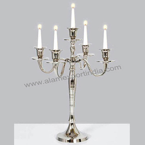 ALAM Silver Aluminum 5-Arm Handmade Eco-Friendly <b>Candelabra</b> for Wedding and Party Table Decorations Shiny Finish Model AL3023 - Product Image 4