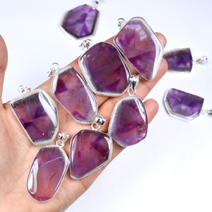 Nouveauté : Pendentif en argent sterling 925 plaqué, améthyste trapiche naturelle de forme fantaisie, pour femme, bijoux tendance - Product Image 1