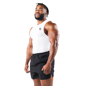 Débardeur de compression sans manches pour homme, coupe ajustée, pour entraînement sportif, sous-vêtement technique blanc - Product Image 2
